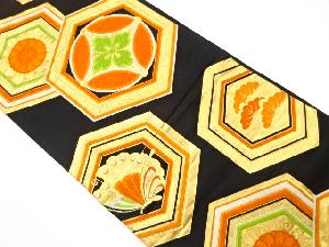 アンティーク 亀甲重ねに蝶・花模様織り出し袋帯(着用可)